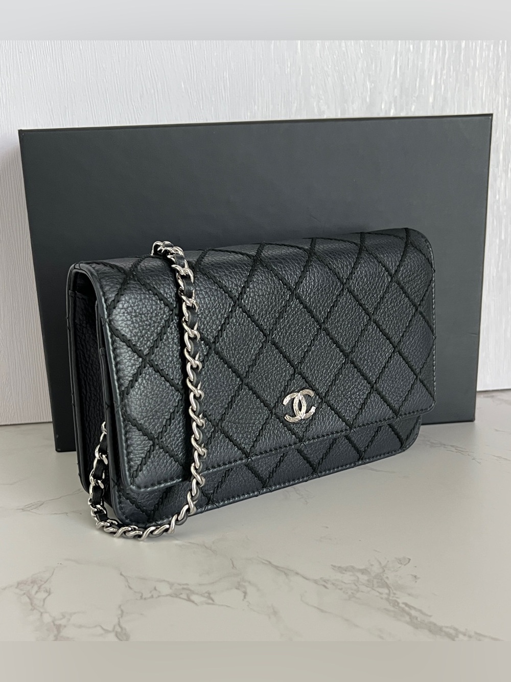 Chanel Whipstitch Wallet on Chain WOC in Black Calfskin and Silver Tone Hardware - Picture 4 of 16